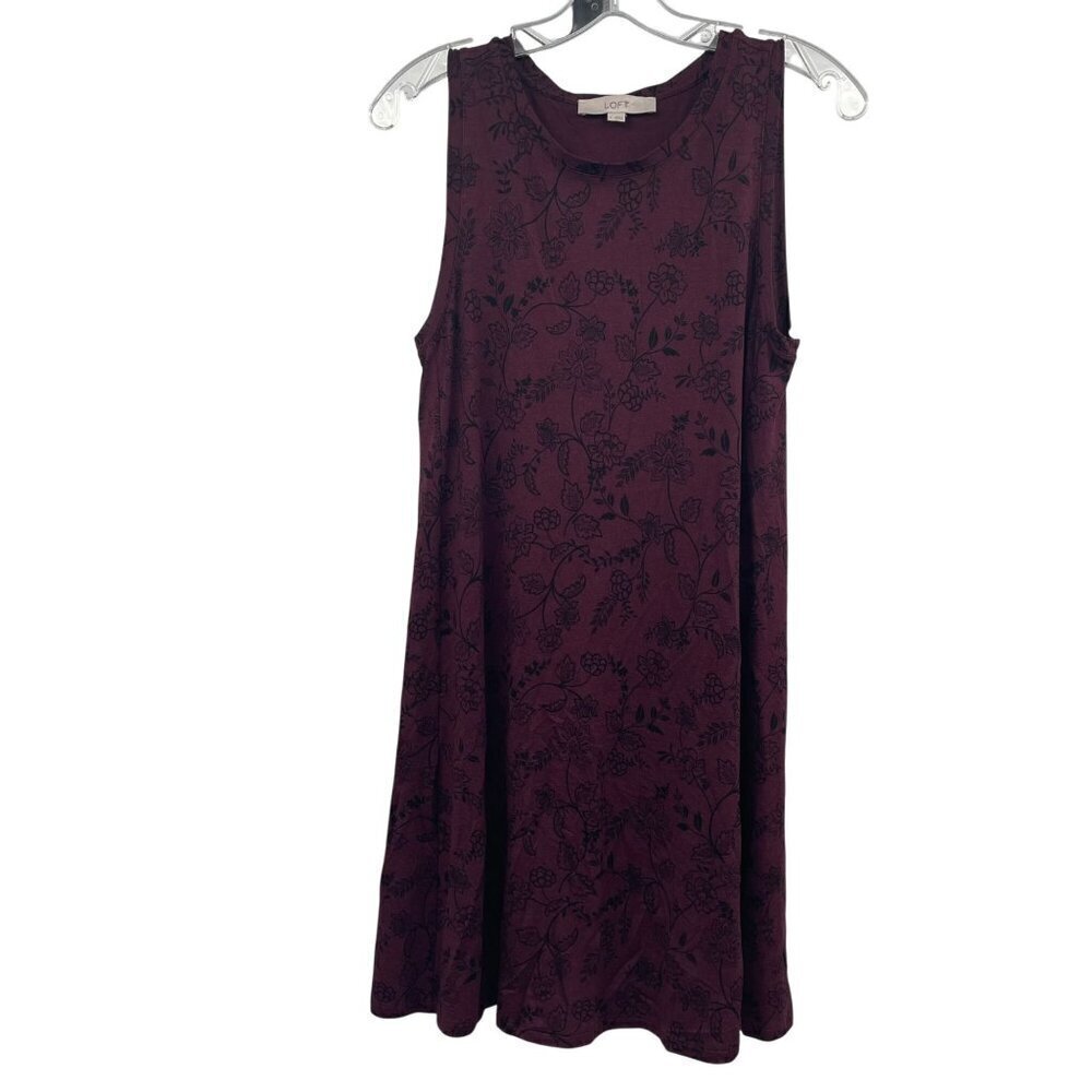 Loft Womens Floral Shift Dress Sleeveless Maroon/Black Size Small
